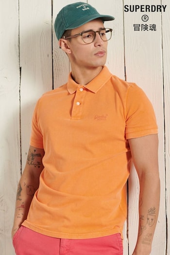 Superdry Orange Organic Cotton Vintage Destroyed Polo Shirt (A68087) | £35