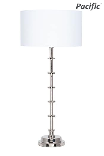Pacific Silver Almas Silver Lamp 30cm White Shade (A68383) | £100