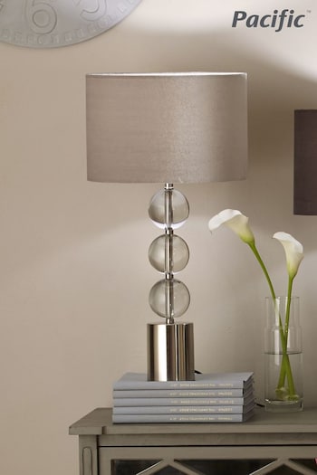 Pacific Grey Harris Tall Brushed Silver and Clear Glass Table Lamp (A68392) | £150