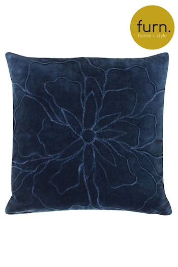 furn. Navy Blue Angeles Floral Velvet Polyester Filled Cushion (A69576) | £20