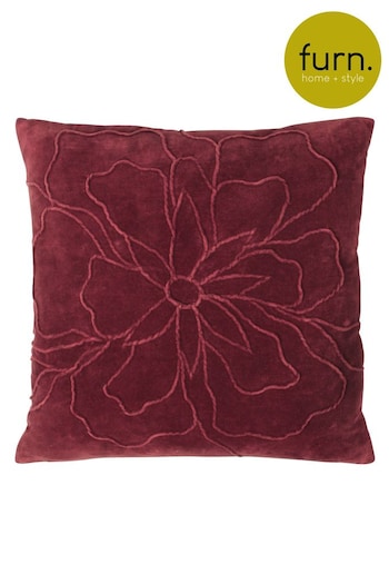 furn. Berry Red Angeles Floral Velvet Polyester Filled Cushion (A69577) | £20