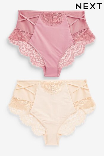 Nude/Pink High Rise Tummy Control Lace Knickers 2 Pack (A69640) | £28