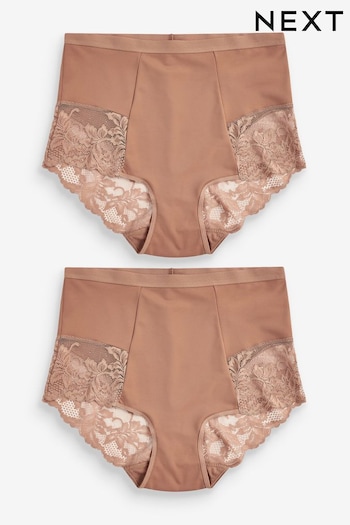 Neutral/Tan High Waist Brief Tummy Control Shaping Lace Back Brazilian Knickers 2 Pack (A69641) | £22
