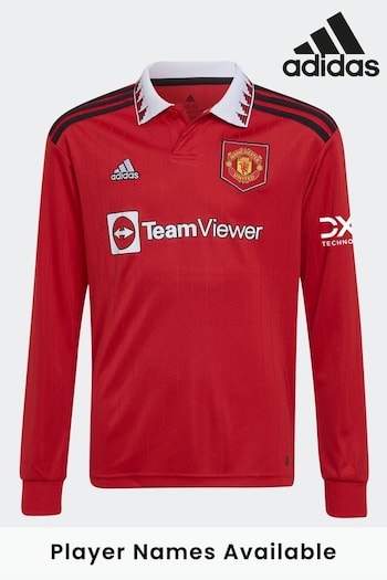 adidas Red Manchester United 22/23 Junior Long Sleeve Home Jersey T-Shirt (A70239) | £45