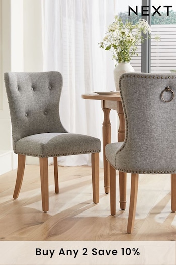 Chunky Weave Mid Grey Blair Oak Effect Leg Dining Chairs Set of 2 (A70485) | £330