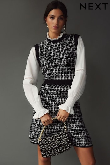 Black Knitted Tweed Pinafore Dress Layer (A71175) | £52