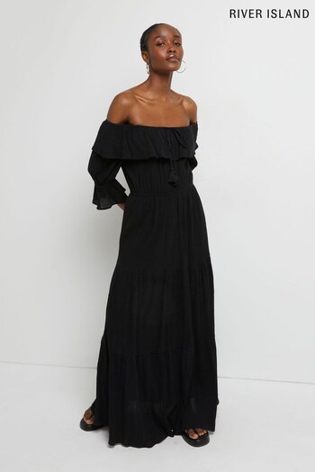 River Island Black Bardot Maxi Dress (A71243) | £40