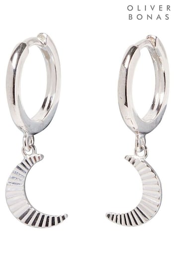 Oliver Bonas Luna Engraved Moon Silver Drop Earrings (A71276) | £28