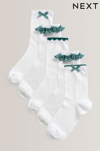 Green 5 Pack Cotton Rich Gingham Ankle School Socks (A71614) | £9 - £10