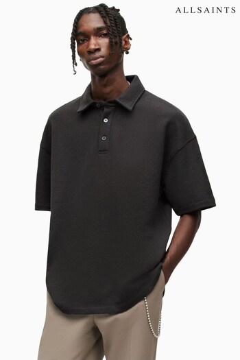 AllSaints Eatson Black Short Sleeve Polo (A71666) | £75