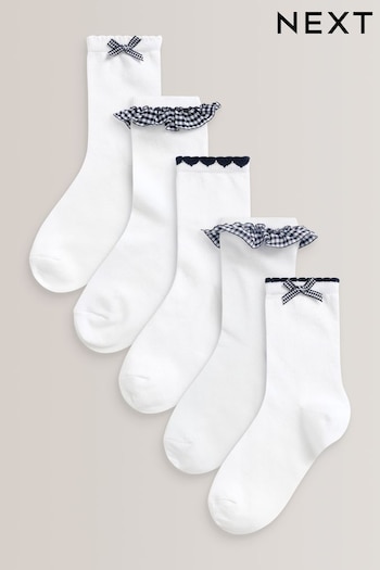 Navy 5 Pack Cotton Rich Gingham Ankle School Socks (A72390) | £8 - £9