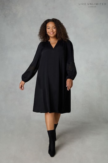 Live Unlimited  Crochet Trim Sleeve Black Dress (A73222) | £89