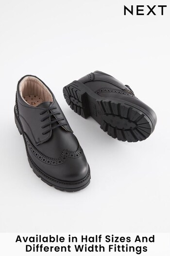 Black Standard Fit (F) School Leather Brogue Shoes calcetines (A73329) | £32 - £41