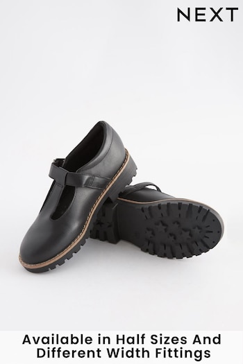 Black Standard Fit (F) Leather School T-Bar Botas Shoes (A73411) | £30 - £39