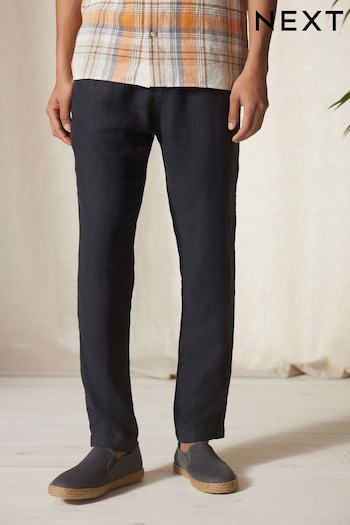 Charcoal Grey 100% Linen Elasticated Waist Trousers (A73522) | £32