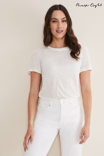 Phase Eight White Kinsley Pointelle Jersey T-Shirt (A73616) | £45