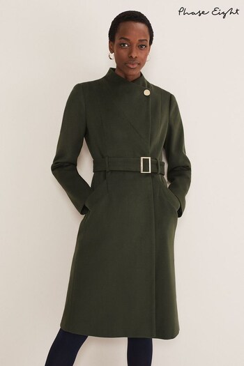Phase Eight Green Susie Collarless Wrap Coat (A73646) | £199