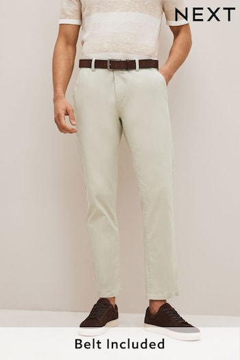 Light Stone Slim Fit Belted Soft Touch Chino Trousers wafelpatroon (A73649) | £30