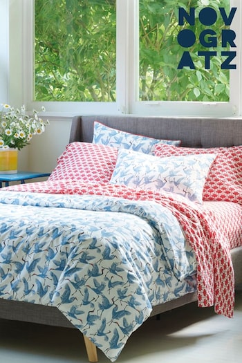 Novogratz Blue Family of Cranes Cotton Duvet Cover and Pillowcase Set (A73754) | £40 - £80