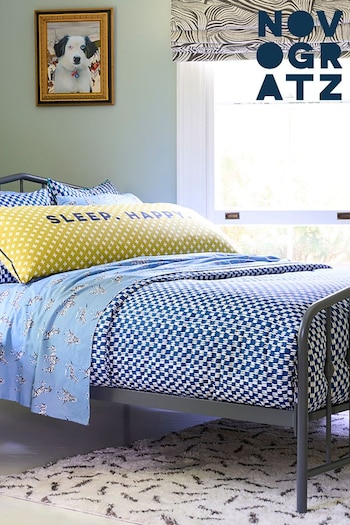 Novogratz Blue Petite Painted Check Cotton Duvet Cover and Pillowcase Set (A73755) | £40 - £80