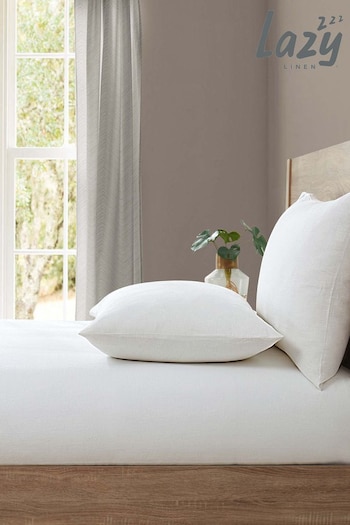Lazy Linen White 100% Washed Linen Fitted Sheet (A73756) | £65 - £95
