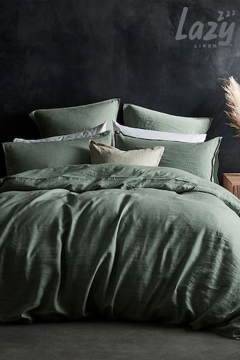Lazy Linen Set of 2 Green 100% Washed Linen Pillowcases (A73757) | £40