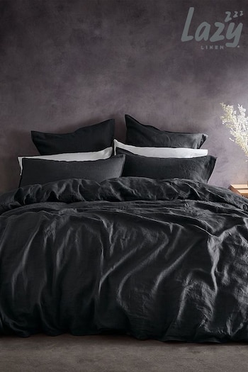 Lazy Linen Set of 2 Grey 100% Washed Linen Pillowcases (A73763) | £40