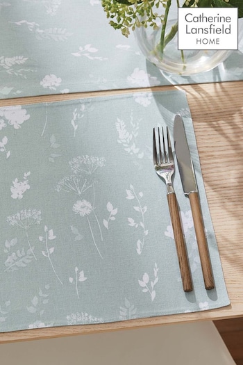 Catherine Lansfield Set of 2 Green Meadowsweet Floral Wipeable Placemats (A74025) | £10