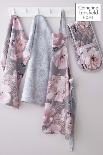 Catherine Lansfield Grey Dramatic Grey Floral Apron (A74029) | £10