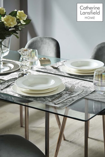 Catherine Lansfield Set of 2 Silver Grey Crushed Velvet Placemats (A74030) | £10