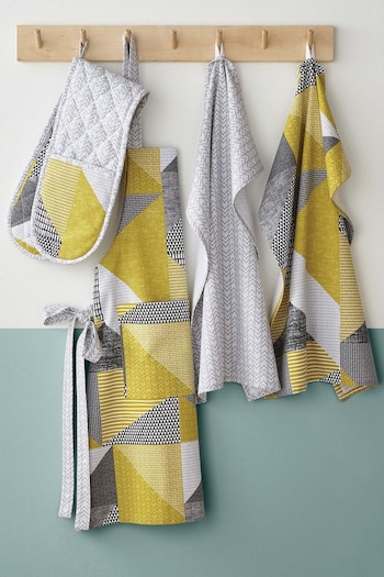 Catherine Lansfield Set of 4 Yellow Larsson Geo Tea Towels (A74032) | £10