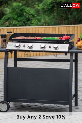 Callow Black Garden 4 Burner Gas Griddle and Plancha with Stand and Side Table (A74787) | £245
