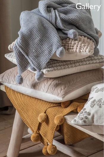 Gallery Home Yellow Pom Pom Moss Stitched Throw (A75799) | £39