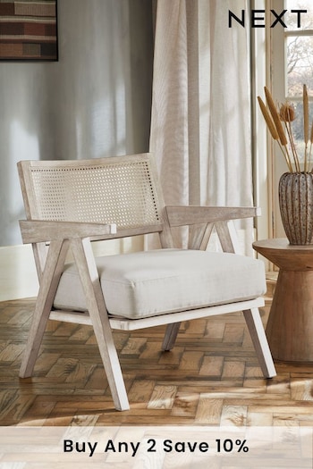 Lime Washed Oak Effect, Contemporary Natural Abel Wooden Rattan Accent Chair (A75809) | £250
