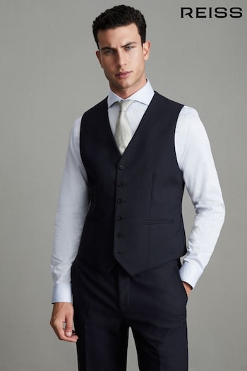 Reiss Navy Bold Hw Classic Wool Blend Slim Fit Waistcoat (A76255) | £138