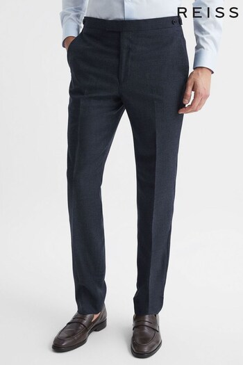Reiss Navy Dunn Textured Slim Fit Trousers (A76322) | £148