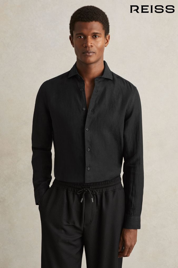 Buy Men s Black Linen Shirts Online Next UK