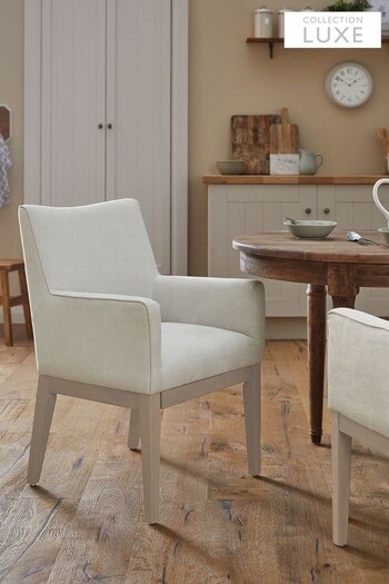 Tailored Linen Look Oyster Natural Norbury Collection Luxe Arm Dining Chair (A76732) | £240