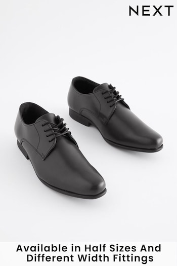 Black Wide Fit (G) School Leather Lace Up estilo Shoes (A77023) | £32 - £41