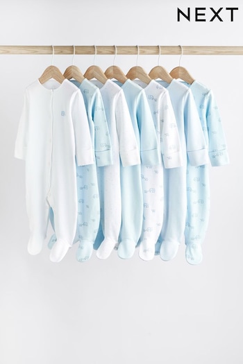 Pale Blue 7 Pack 4 Pack Elephant Baby Sleepsuits (0-2yrs) (A78745) | £30 - £32