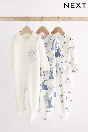 Blue Bunny 3 Pack Embroidered Baby Sleepsuits (0-2yrs) (A78770) | £20 - £22