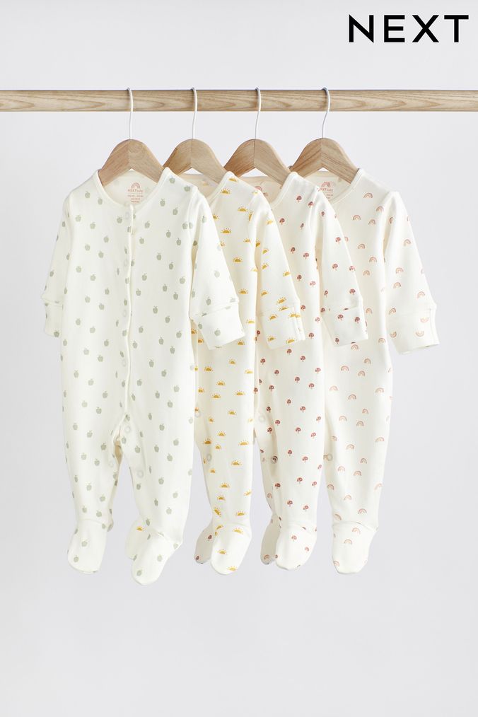 Cream 4 Pack Baby Printed Long Sleeve Sleepsuits (0-2yrs) (A78773) | £18 - £20