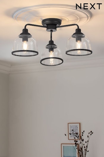 Black Gloucester 3 Light Flush Ceiling Light (A78880) | £90