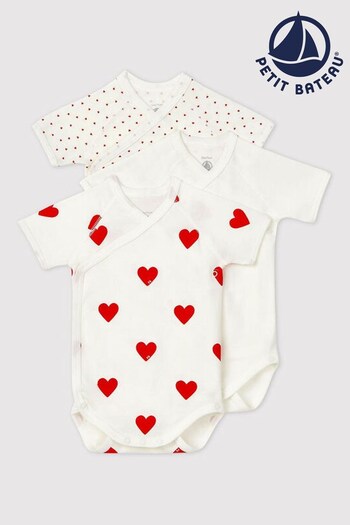Petit Bateau White Hearts Print Bodysuits 3 Pack (A79051) | £12