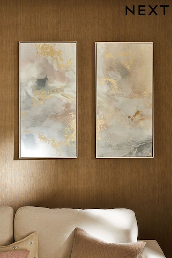 Set of 2 Grey/Gold Abstract Framed Canvas Wall Art (A79054) | £120