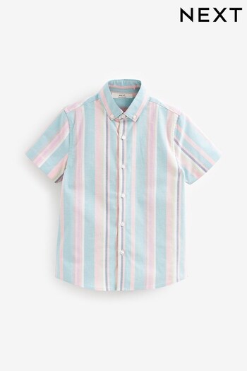 Blue & Pastel Vertical Stripe Short Sleeve Shirt (3-16yrs) (A79291) | £13 - £18