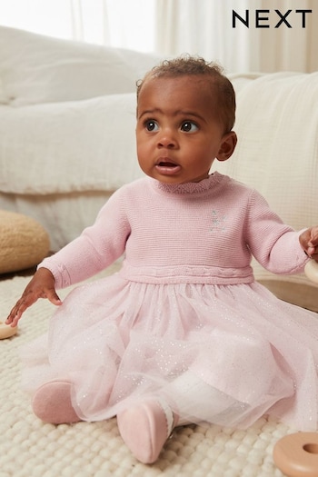 Pink Baby Knitted Mesh Tutu Dress (0mths-2yrs) (A79327) | £20 - £22