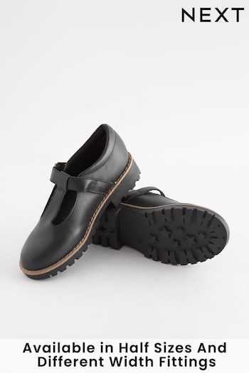 Black Wide Fit (G) Leather School T-Bar Shoes (A79375) | £30 - £39
