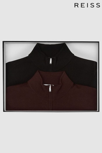 Reiss Black Blackhall Merino Wool Zip Neck Jumpers 2 Pack (A79540) | £178