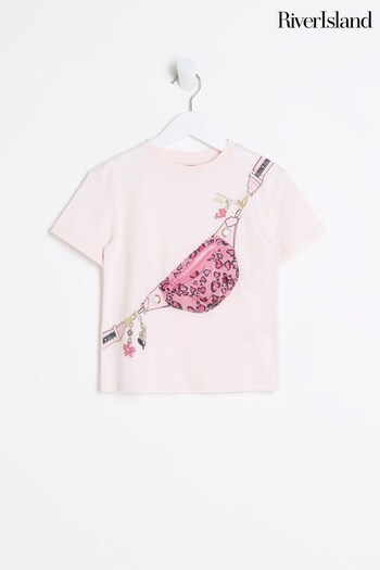 River Island Pink Girls Bag Graphic T-Shirt (A79584) | £14